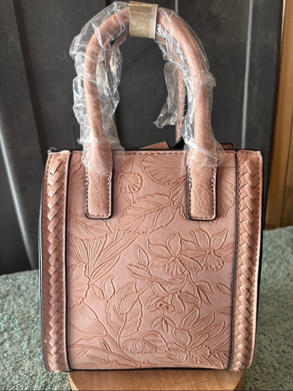 Embossed Floral Mini Tote Bag - Blush Pink